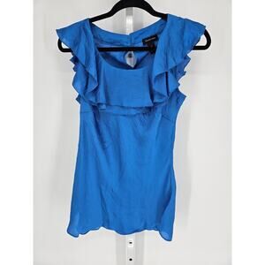 Spense Women's Blue Polyester Ruffle Neck Short Sleeve Blouse Size M